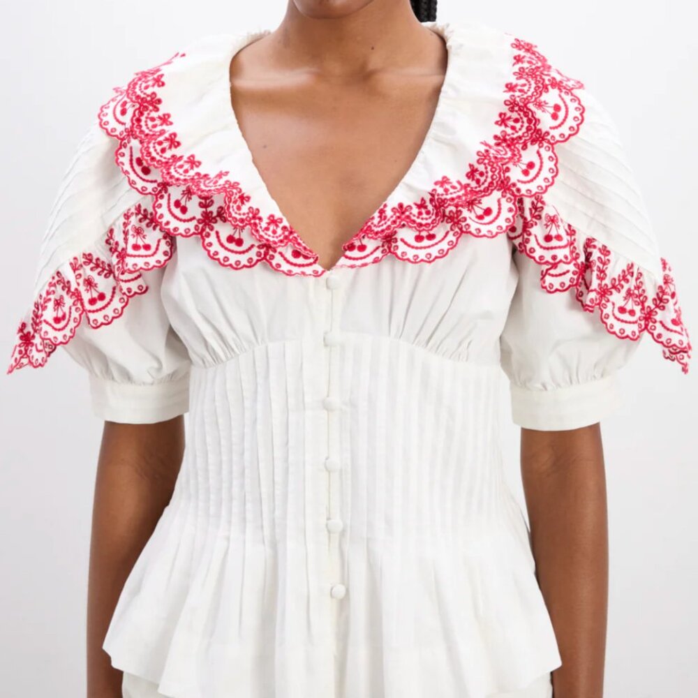 $160 DAMSON MADDER caroline blouse embroidered cherries sz 10 14 Large